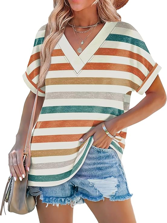 WIHOLL Womens Summer Tops Short Dolman Sleeve Shirts 2025 Fashion V Neck Outfits Clothes