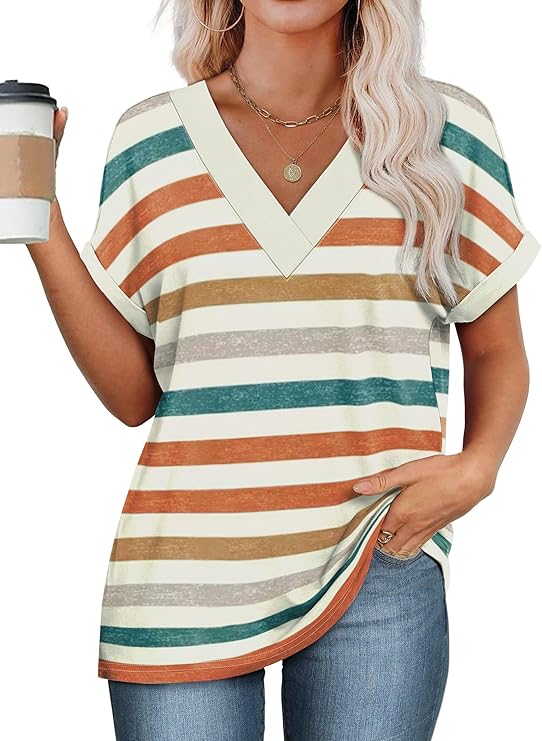 WIHOLL Womens Summer Tops Short Dolman Sleeve Shirts 2025 Fashion V Neck Outfits Clothes